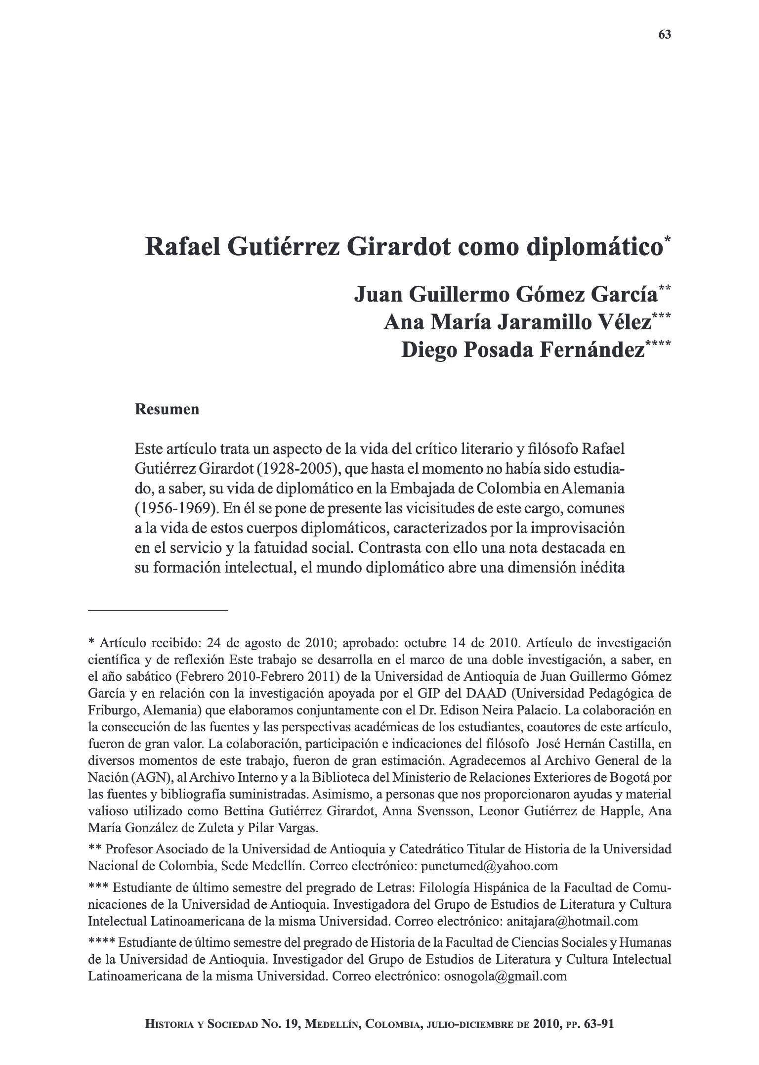 Rafael Gutiérrez Girardot como diplomático