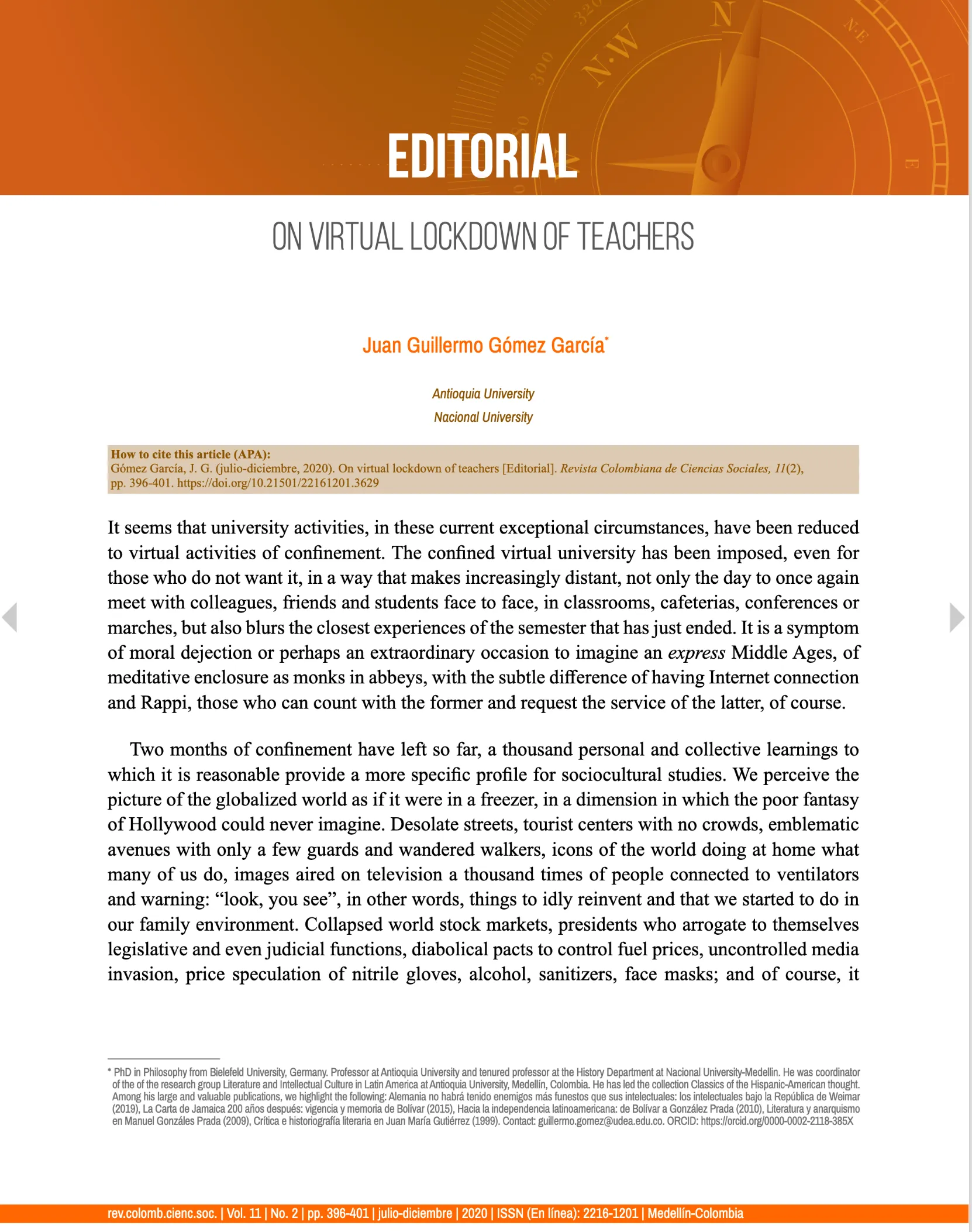 Sobre el confinamiento virtual docente